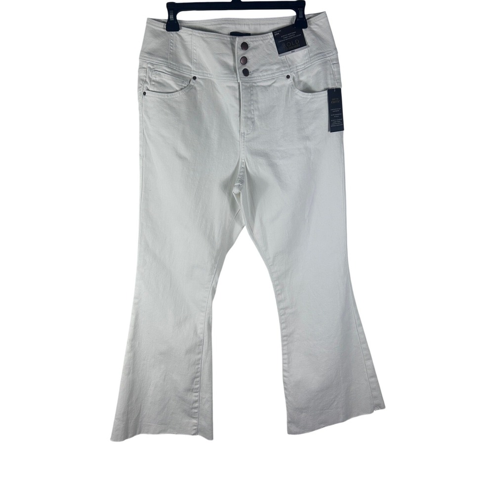 Bold Elements White High Rise Crop Flare Jeans Womens Size 14 Tummy Control NEW